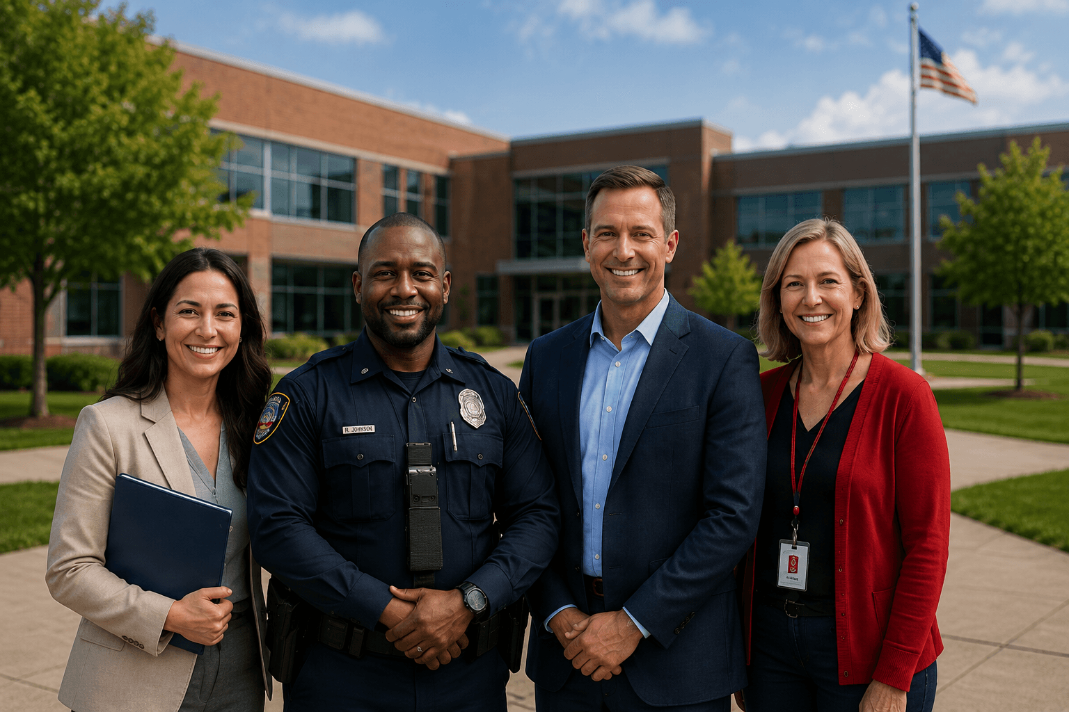 Emergency management professional outside a school