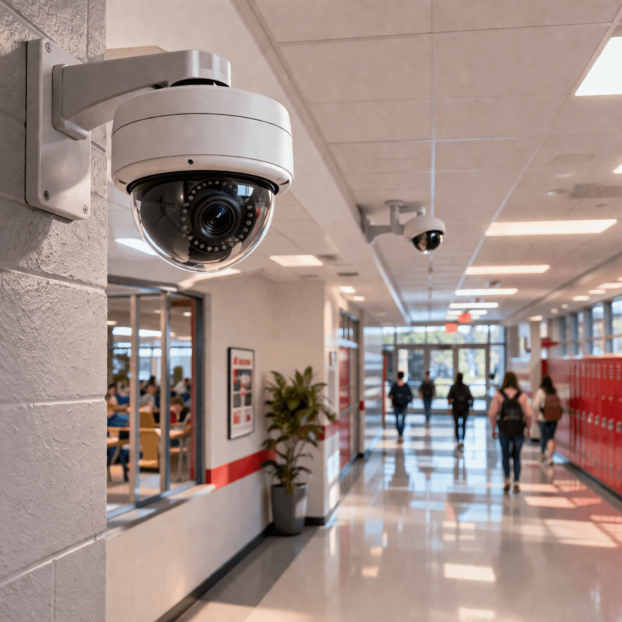 Security camera installed on a school campus